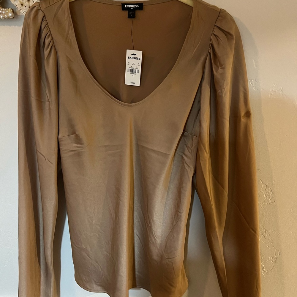 Express Women's Tan V-Neck Blouse